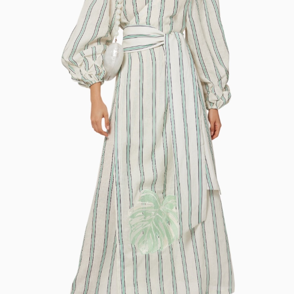 Juan de dios Leticia Linen Dress / Aqua Stripes